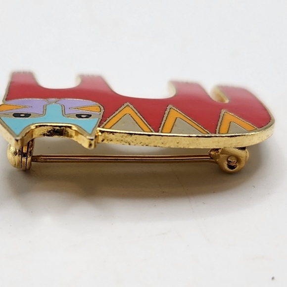 VTG Laurel Burch “Magicat” Gold Tone Enamel Cat Brooch, Orange Red, Blue Pin - Picture 3 of 6